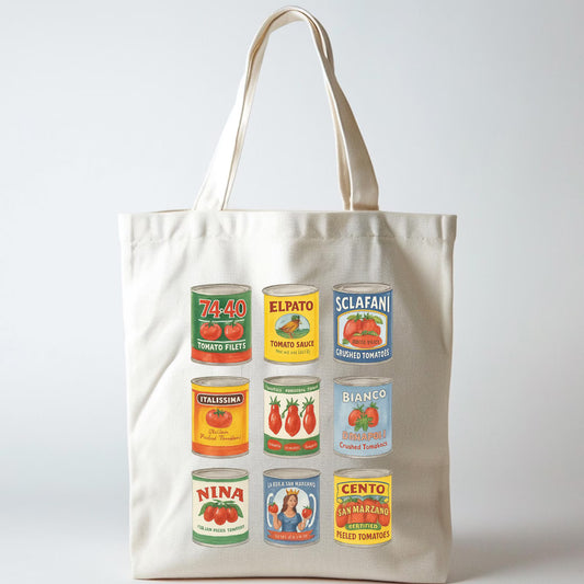 Retro Tomato Can Tote Bag – Vintage Market Canvas Bag for Foodies, Chefs & Kitchen Lovers