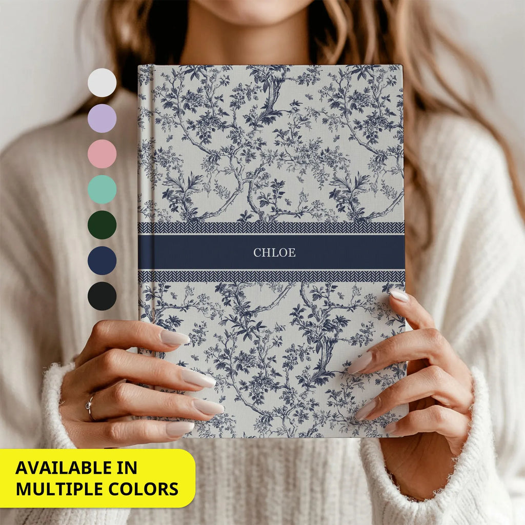 Personalized Floral Blue Journal – Custom Name Notebook for Bridesmaids, Wedding Gifts & Daily Journaling