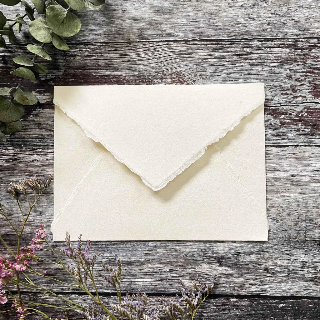 Ivory Handmade Paper Envelope | Deckle Edge Envelope made from Recycled Cotton Rag Paper