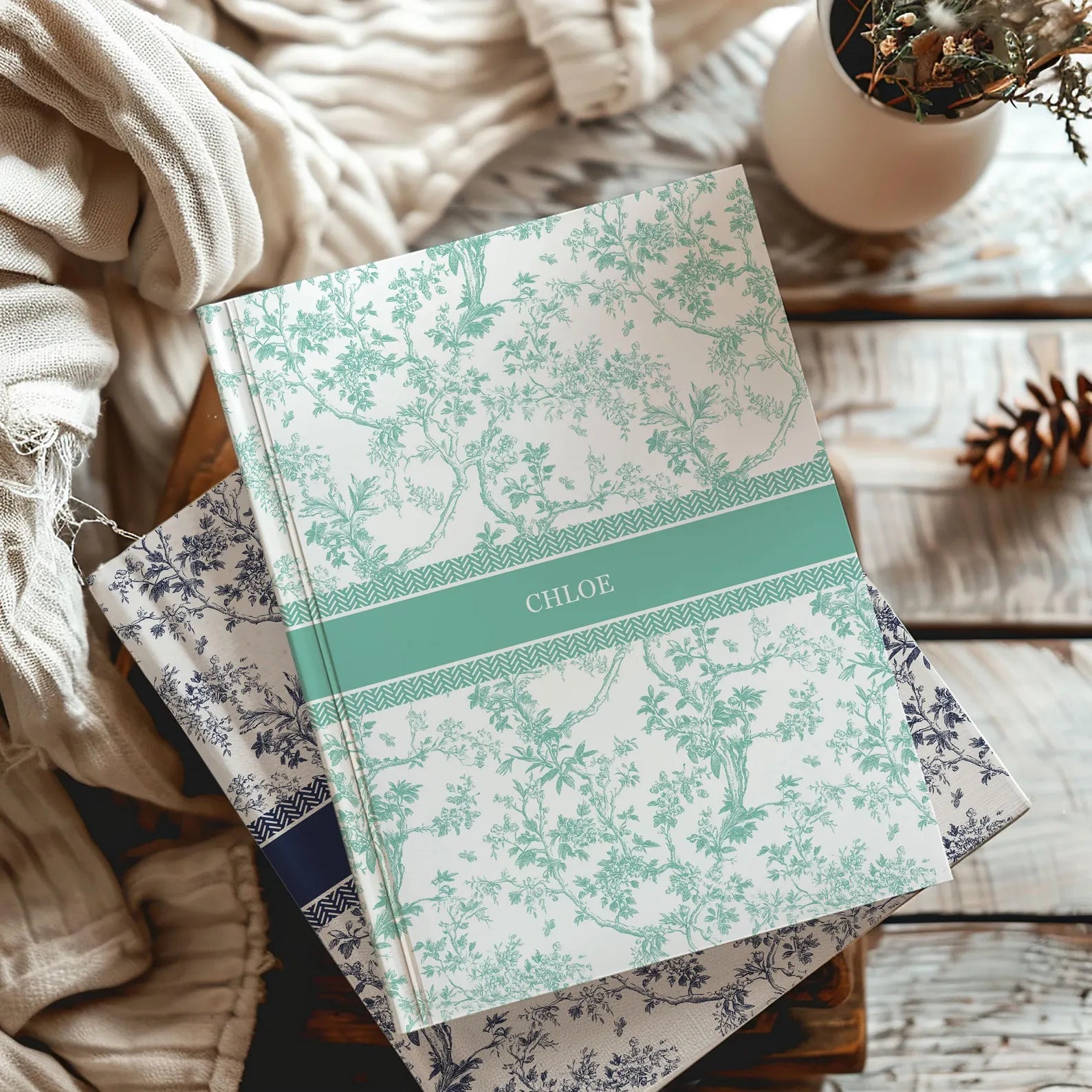 Personalized Floral Blue Journal – Custom Name Notebook for Bridesmaids, Wedding Gifts & Daily Journaling