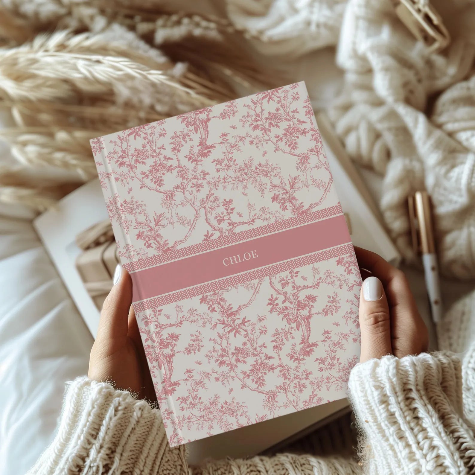 Personalized Floral Blue Journal – Custom Name Notebook for Bridesmaids, Wedding Gifts & Daily Journaling
