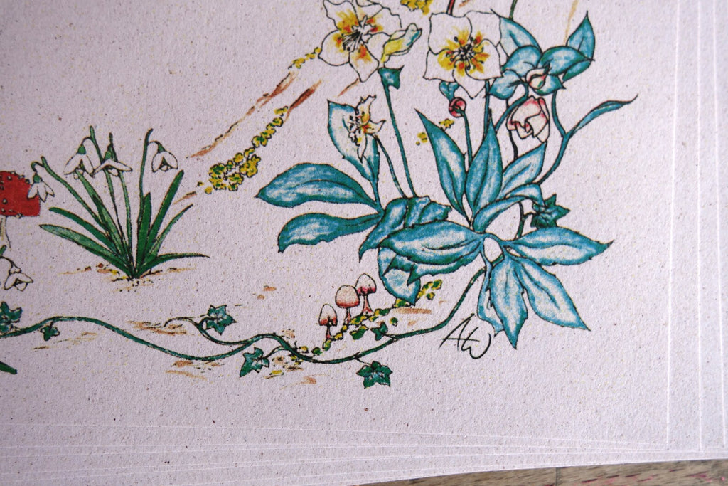 Spring Flowers Stationery Set, Watercolor Woodland Art, Recycled Paper Writing Sheets