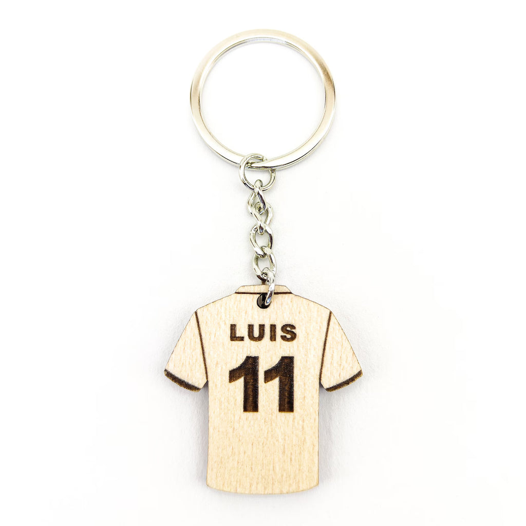 Personalized Cricket / Football Jersey Wooden Keyring / Keychain With Custom Name And Number Engraving