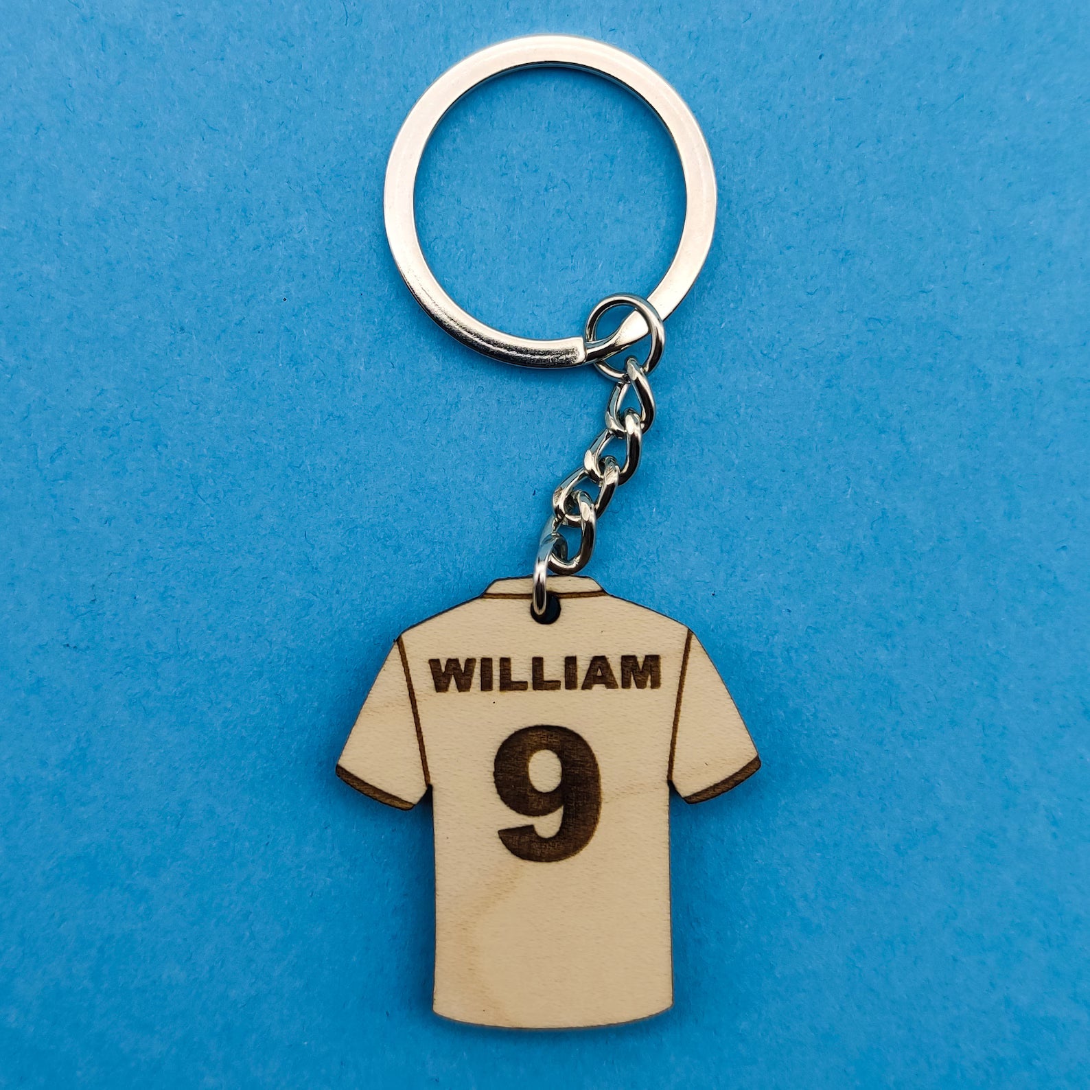 Personalized Cricket / Football Jersey Wooden Keyring / Keychain With Custom Name And Number Engraving