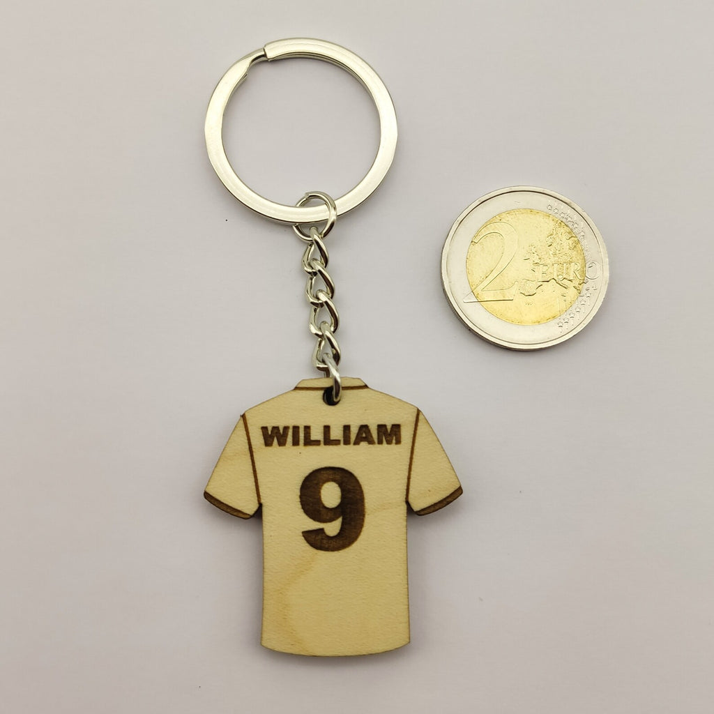 Personalized Cricket / Football Jersey Wooden Keyring / Keychain With Custom Name And Number Engraving