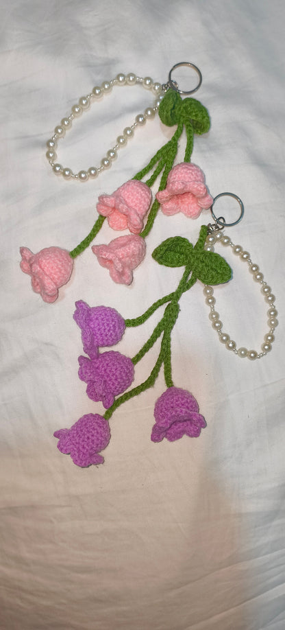 🌸 Crochet Tulip Flower Pearl Keychain