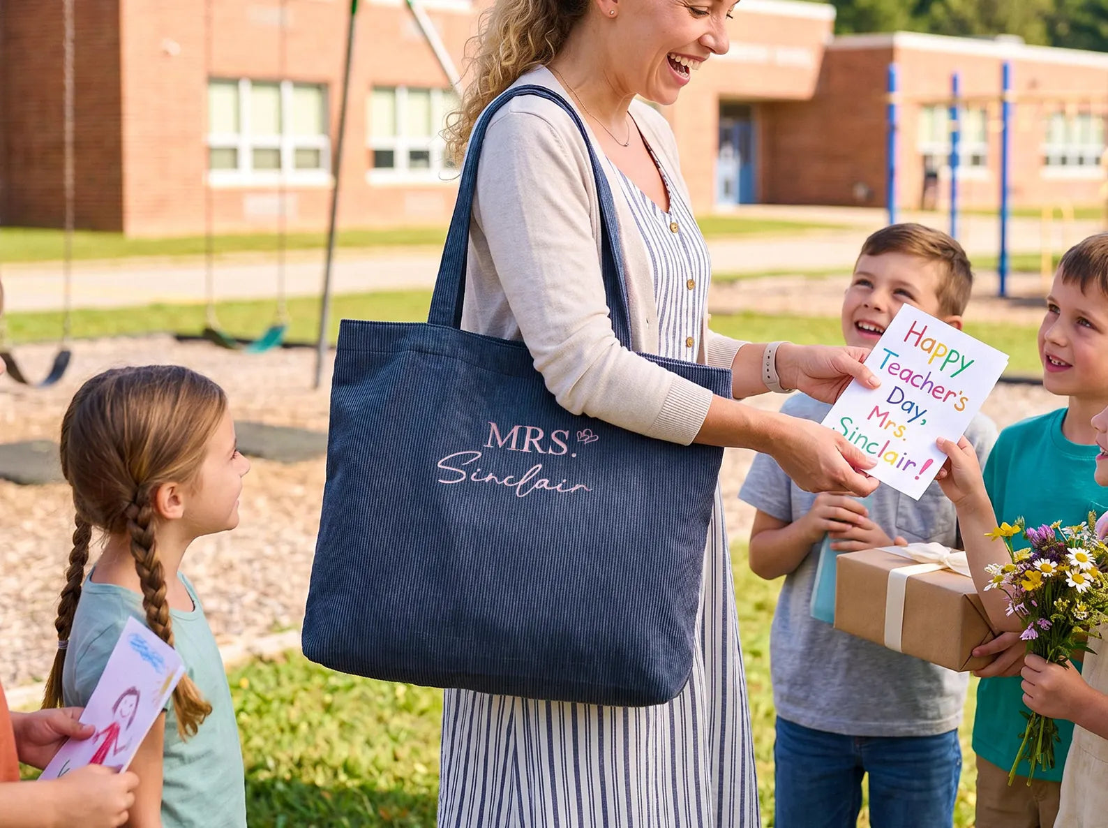 Personalized Embroidered Corduroy Tote,Large Capacity Name Tote Bag, Teacher Appreciation Gift,Bridesmaid Gifts