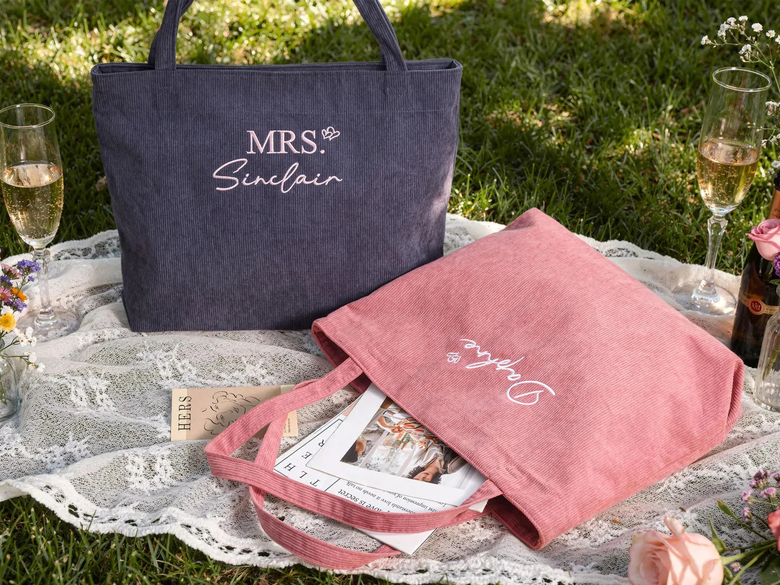 Personalized Embroidered Corduroy Tote,Large Capacity Name Tote Bag, Teacher Appreciation Gift,Bridesmaid Gifts