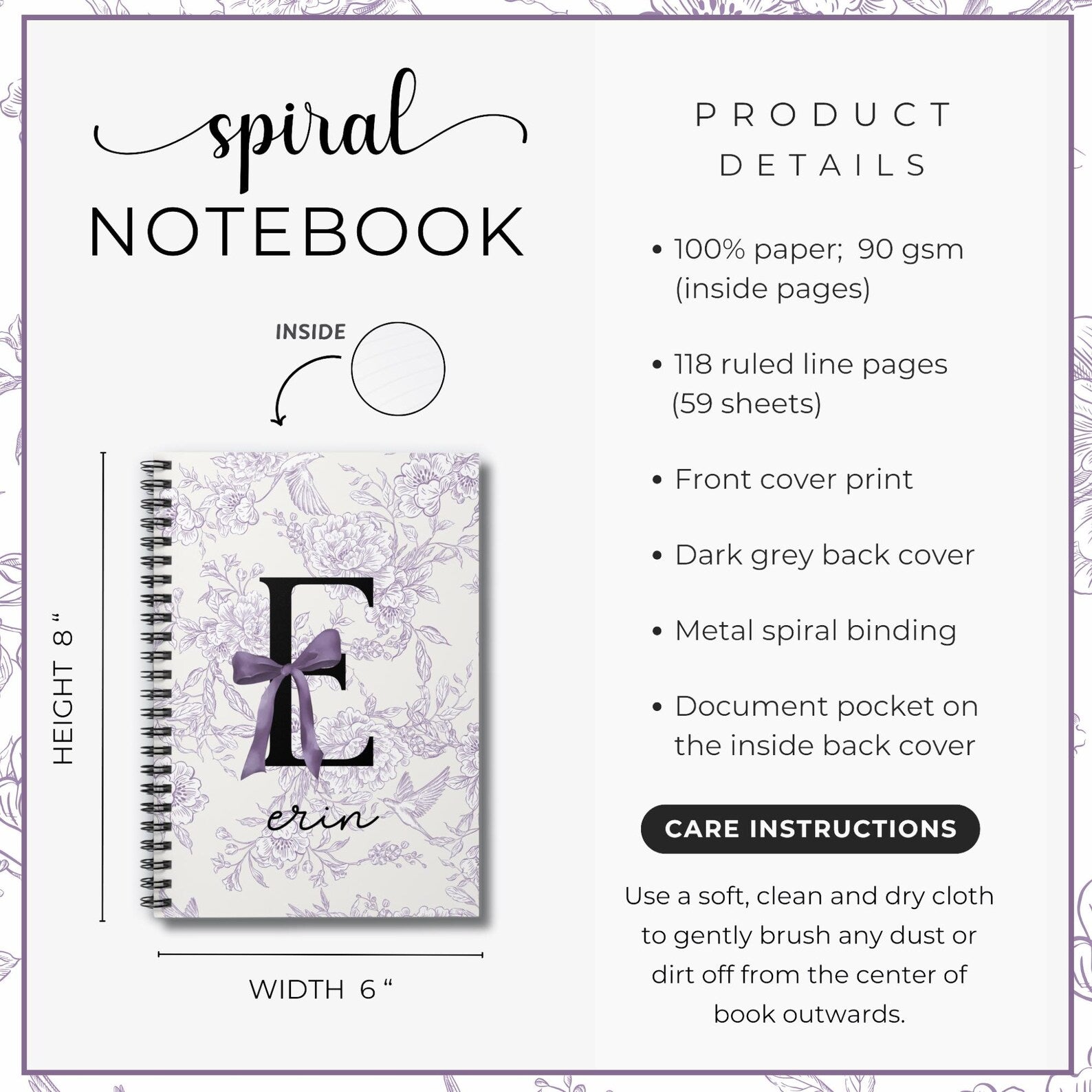 Personalized Floral Monogram Journal – Elegant Lined Notebook for Writing, Planning & Daily Notes