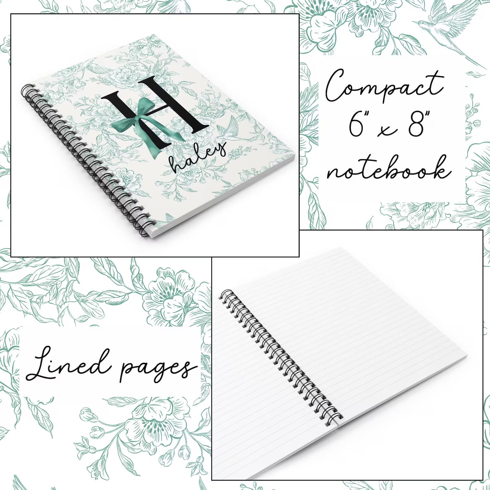 Personalized Floral Monogram Journal – Elegant Lined Notebook for Writing, Planning & Daily Notes