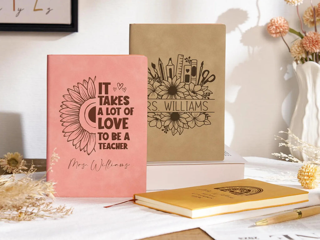 Personalized Leather Teacher Journal – Custom Name Engraved Notebook for Teacher Appreciation Gifts