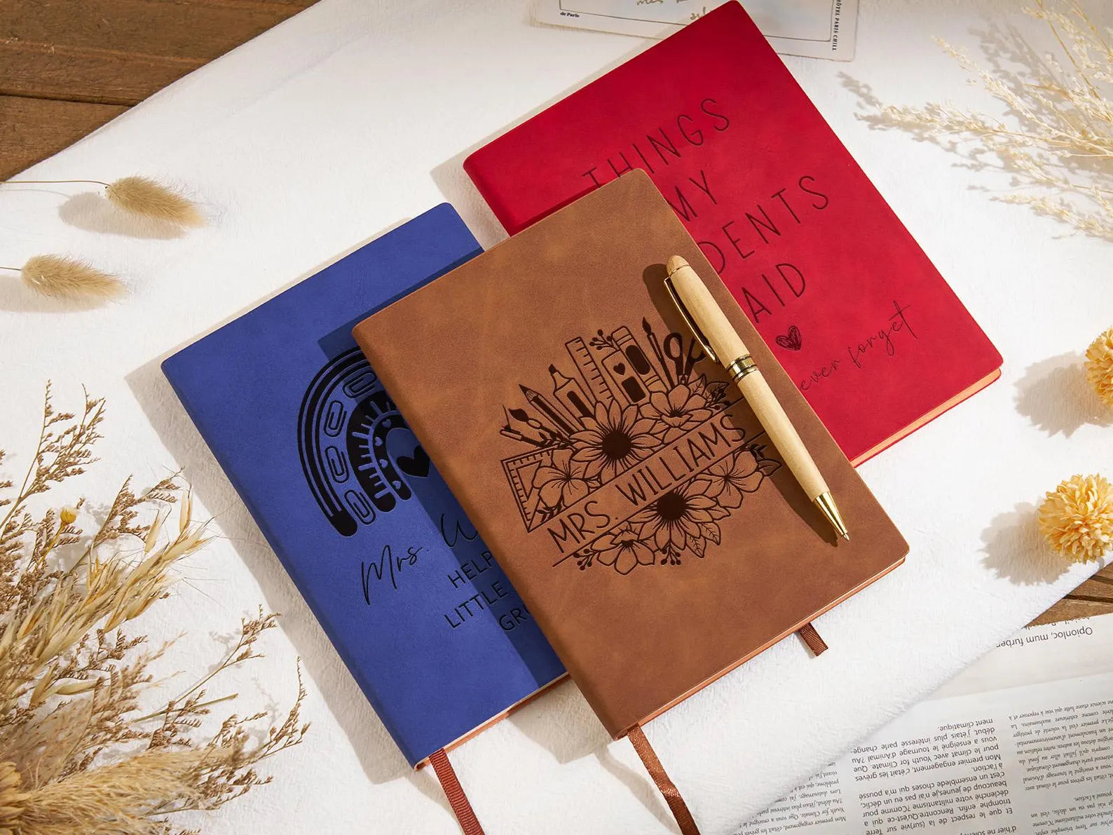 Personalized Leather Teacher Journal – Custom Name Engraved Notebook for Teacher Appreciation Gifts