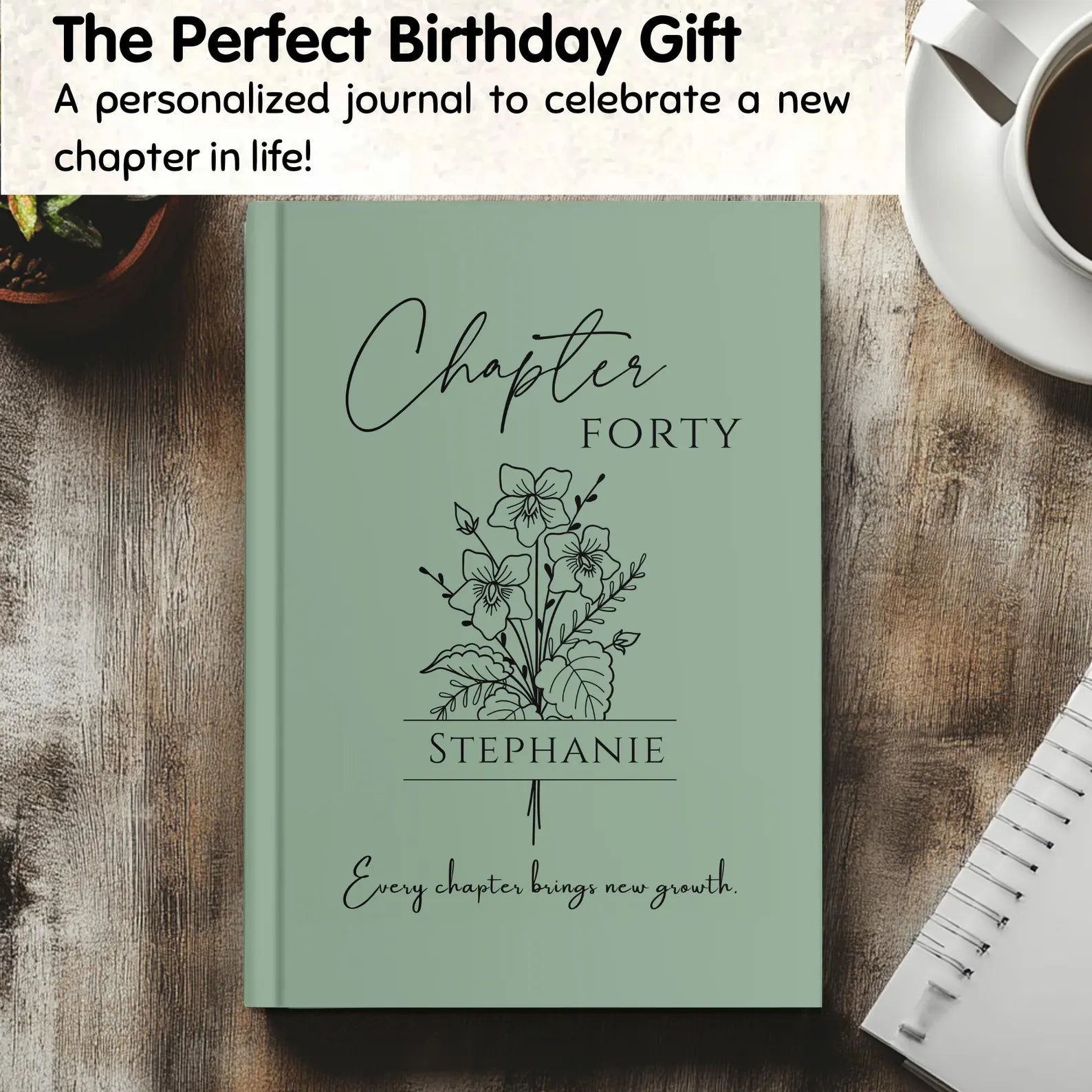 Personalized Milestone Birthday Journal – Custom Name & Birth Flower Notebook for Special Celebrations