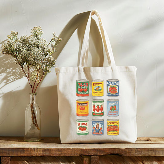 Retro Tomato Can Tote Bag – Vintage Market Canvas Bag for Foodies, Chefs & Kitchen Lovers